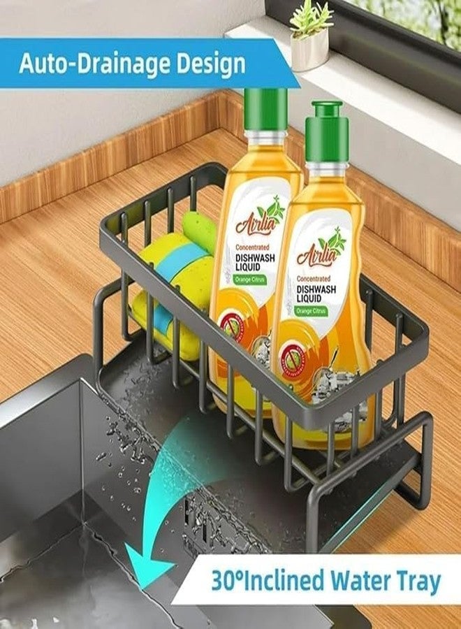 VLSYS Sink Organizer, Metal Sponge Holder Kitchen | Auto-Draining Sink Storage | Organizer soap Tray, Sink Shelf with Towel bar, dishwashing Brush Holder, Kitchen Storage Rack (Black) - Image 4